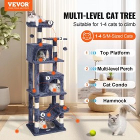 Cat Tree 63" Cat Tower with 2 Cat Condos Sisal Scratching Post Light Grey