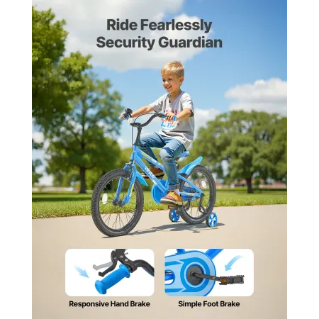 VEVOR Kids Bike, 45.72 cm BMX Style Children Bicycle, Rider Height 110 cm - 140 cm, Training Wheels Included, Sturdy and Easy to