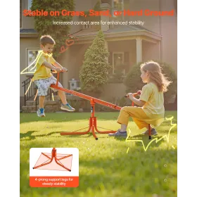 Kids Seesaw, 45.4 kg Load Capacity per Seat, Sit and Spin Teeter Totter with 4-prong Support Legs, Kids Outdoor Playground Equip
