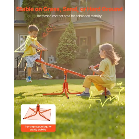 VEVOR Kids Seesaw, 45.4 kg Load Capacity per Seat, Sit and Spin Teeter Totter with 4-prong Support Legs, Kids Outdoor Playground