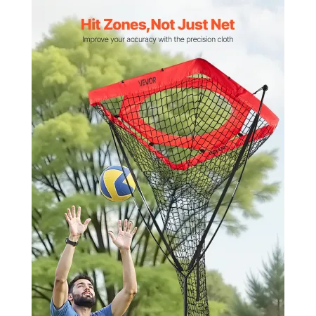 VEVOR Volleyball Setter Training Equipment, Angle and Height Adjustable Volleyball Trainer, Portable Practice Net with Steel Bas