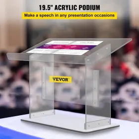Tabletop Acrylic Podium 19.5" Tall Plexiglass Podium 27"x13.7" Table Acrylic Pulpits for Churches Slanted Surface with Lip for