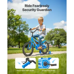 VEVOR Kids Bike, 35.56 cm BMX Style Children Bicycle, Rider Height 90 cm - 115 cm, Training Wheels Included, Sturdy and Easy to 