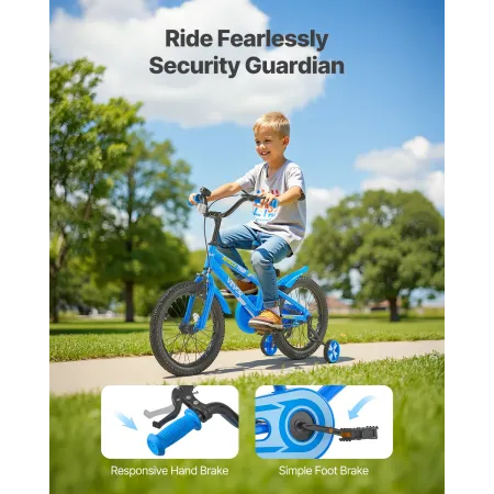 VEVOR Kids Bike, 35.56 cm BMX Style Children Bicycle, Rider Height 90 cm - 115 cm, Training Wheels Included, Sturdy and Easy to 