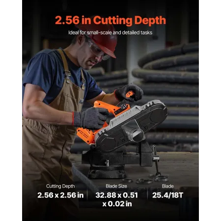 VEVOR Portable Band Saw, 65 x 65 mm Cutting Depth, 360W Bandsaw with Brushless Motor, Cordless and Compact Portaband, Integrated