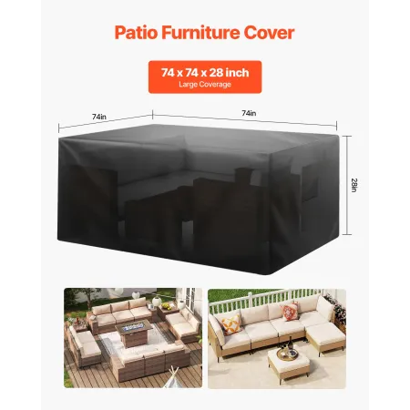 VEVOR Patio Furniture Cover, 420D Heavy Duty Waterproof Outdoor Dining Table and Chairs Cover, Large Squre Patio Table Covers wi
