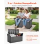 Outdoor Storage Bench, 2-Person PE Rattan Storage Bench, 151L Deck Box with Cushion & Side Handle, Supports up to 181kg, Weather