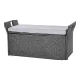 Outdoor Storage Bench, 2-Person PE Rattan Storage Bench, 151L Deck Box with Cushion & Side Handle, Supports up to 181kg, Weather