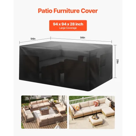 Patio Furniture Cover, 420D Heavy Duty Waterproof Outdoor Dining Table and Chairs Cover, Large Squre Patio Table Covers with Air