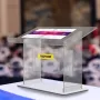 Tabletop Acrylic Podium 19.5" Tall Plexiglass Podium 27"x13.7" Table Acrylic Pulpits for Churches Slanted Surface with Lip for B