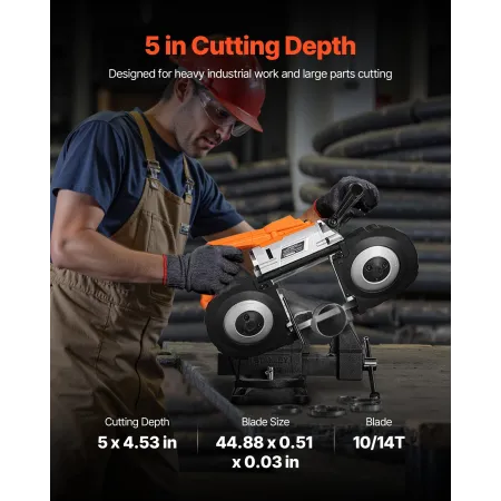 VEVOR Portable Band Saw, 127 mm x 115 mm Cutting Depth, 360W Bandsaw with Brushless Motor, Cordless and Compact Portaband, Hang 