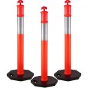 Traffic Delineator Posts 44 Inch Height Channelizer Cones Orange PE Delineator Post Kit 10 inch Reflective Band, Portable