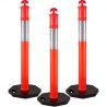Traffic Delineator Posts 44 Inch Height Channelizer Cones Orange PE Delineator Post Kit 10 inch Reflective Band, Portable
