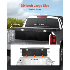 Crossover Truck Tool Box, 69x12x14 In, Heavy Duty Aluminum Toolbox with Diamond Texture, Pick Up Truck Bed RV Trailer Toolbox, W