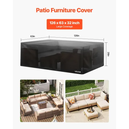 Patio Furniture Cover, 420D Heavy Duty Waterproof Outdoor Dining Table and Chairs Cover, Large Rectangular Patio Table Covers wi