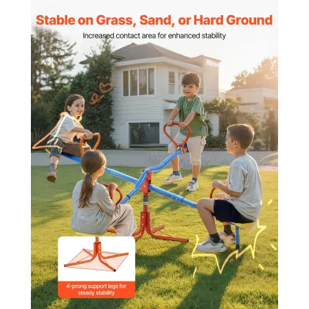 VEVOR Kids Seesaw, 49.9 kg Load Capacity per Seat, Sit and Spin Teeter Totter with 4-prong Support Legs, Kids Outdoor Playground