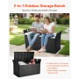 Outdoor Storage Bench, 2-Person PE Rattan Storage Bench, 340L Deck Box with Cushion & Side Handles, Supports up to 362kg, Weathe