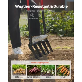 VEVOR bred gaffel, 5-tands højgaffel med dobbelte glasfiberhåndtag, kraftig havegaffel, ergonomisk U-formet design Broadfork Ha