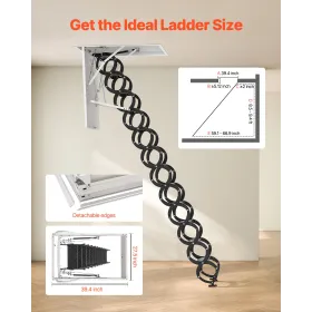VEVOR Attic Ladder, 660LBS/299.4KG Capacity, Fits 8.5 to 9.4 ft Ceiling Height and 39.4 x 27.5 inch Opening Size, Alloy Steel Pu