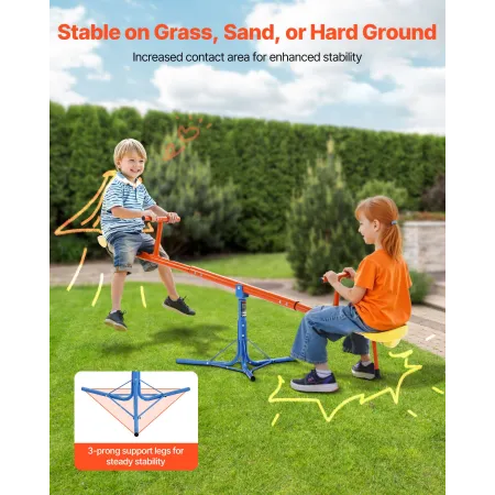 VEVOR Kids Seesaw, 45.4 kg Load Capacity per Seat, Sit and Spin Teeter Totter with 3-prong Support Legs, Kids Outdoor Playground