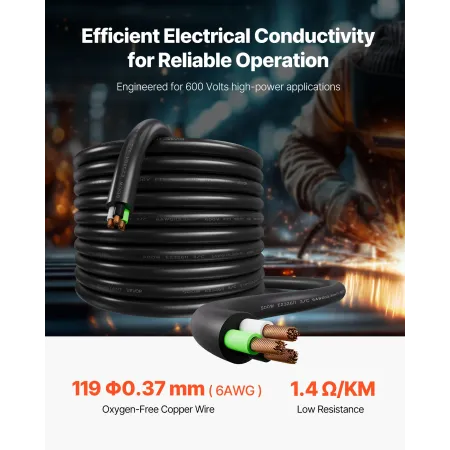 25 FT (7,62 m) 6AWG (16 mm²) Premium elektrisk strømkabel