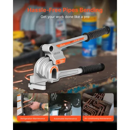 Pipe Tube Bender, 1/4" (6.35 mm), 3/8" (9.5 mm), 1/2" (12.7 mm) OD, 3 in 1 Manual Lever Tube Bender, 180° Copper Aluminum Pipes 