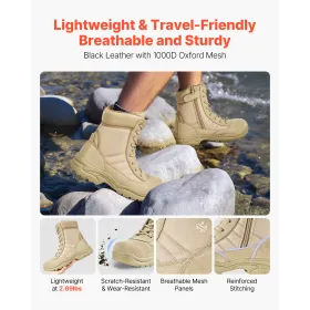 VEVOR Men's Military Tactical Boots, 203 mm Combat Hiking Work Boots, Lightweight & Breathable Side Zipper Motorcycle Intercepto