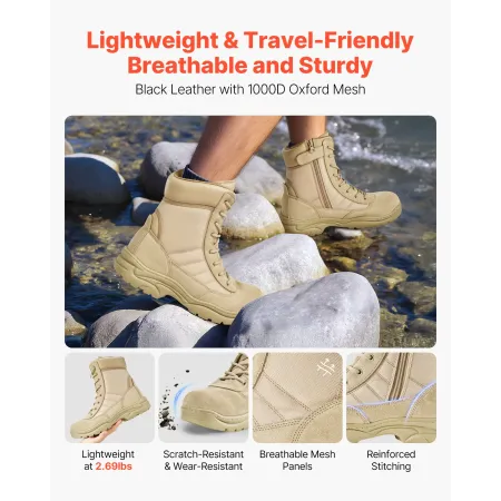 Men's Military Tactical Boots, 203 mm Combat Hiking Work Boots, Lightweight & Breathable Side Zipper Motorcycle Interceptor Troo