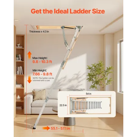 VEVOR loftsstige, 375 LBS / 170 KG Kapacitet, 9,8 til 10,3 ft / 3 til 3,13 m Højdejusterbar, foldbar multifunktions-aluminium