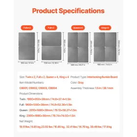 VEVOR King Size Bunkie Board, 38 mm Bed Board Slats with 200D Oxford Cloth, Wooden Mattress Support for King Size Bed, Easy Asse