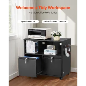 VEVOR 2 Drawers Metal File Cabinet, Lateral Filing Cabinet with Lock and Adjustable Hanging Rods, Wide Filing Storage Cabinets f