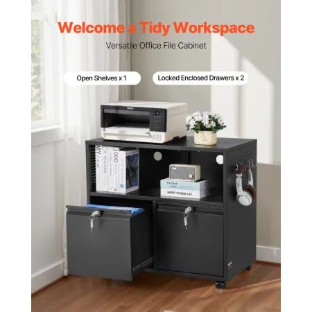 VEVOR 2 skuffer metalarkivskab, sidearkivskab med lås og justerbare hængestænger, brede arkivskabe f