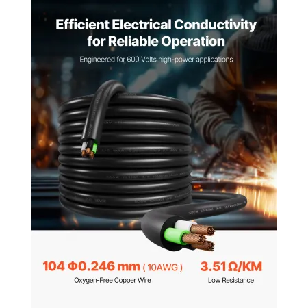 100 FT (30,48 m) 10AWG (6 mm²) Premium elektrisk strømkabel