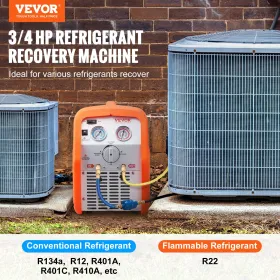 Portable 3/4 HP Refrigerant Recovery Machine - AC Recovery Machine with High Pressure Protection 220-240V 60Hz Recovery Machine