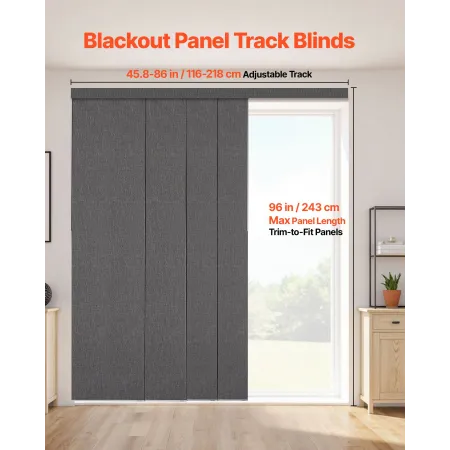 VEVOR Panel Track Blinds, Extendable Track from 116 cm to 218 cm W, Trimmable Panel Curtains Up to 243cm H, Vertical Blackout Pa