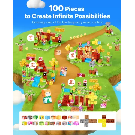 VEVOR magnetblokke, 100 STK magnetblokke sæt, magnetiske byggeterninger til børn, STEM Montessori sanselegetøj til jul B