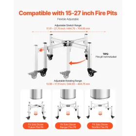 Fire Pit Stand, 38-68.6 cm Adjustable Stretch with 4 Casters, Firepit Stand for Solo Stove Bonfire Ranger Yukon & Other Outside 