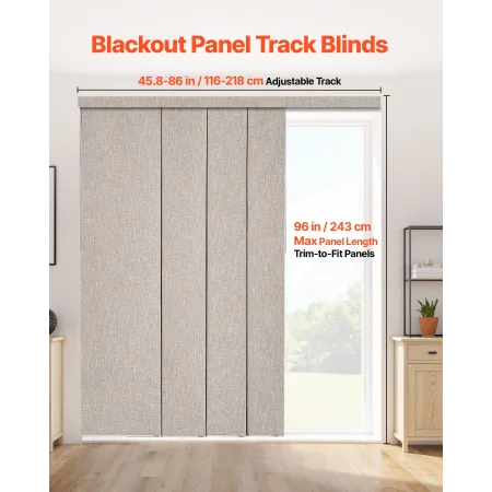 Panel Rullegardiner, Udtrækkelig skinne fra 116 cm til 218 cm