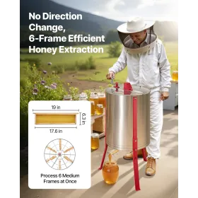 Honey Extractor, 6 Frame Manual Honey Spinner with Transparent Lid, Stainless Steel Honeycomb Drum Spinner with Height Adjustabl