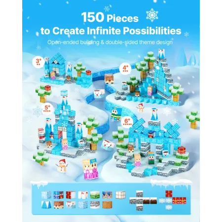 Magnetic Blocks, 150 PCS Glacier Castle Set, Magnetic Building Cubes for Kids, STEM Montessori Sensory Toys for Christmas Birthd