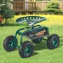  Rolling Garden Cart with Swivel Seat, Heavy Duty Garden Seat with Storage Basket & Tool Tray, 300 lbs Weight Capacity, Outdoor 