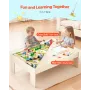 VEVOR Train Table, 120 Multicolor Pieces Wooden Kids Activity Table with Collapsible Storage Bin, 3-in-1 Wooden Train Set for Ga