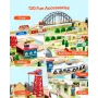 Train Table, 120 Multicolor Pieces Wooden Kids Activity Table with Collapsible Storage Bin, 3-in-1 Wooden Train Set for Gaming, 