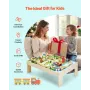 VEVOR Train Table, 120 Multicolor Pieces Wooden Kids Activity Table with Collapsible Storage Bin, 3-in-1 Wooden Train Set for Ga