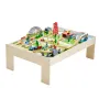 VEVOR Train Table, 120 Multicolor Pieces Wooden Kids Activity Table with Collapsible Storage Bin, 3-in-1 Wooden Train Set for Ga