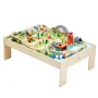 VEVOR Train Table, 120 Multicolor Pieces Wooden Kids Activity Table with Collapsible Storage Bin, 3-in-1 Wooden Train Set for Ga