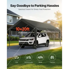 VEVOR Carport, 10 x 20 FT Outdoor Car Canopy, Potable Carport, Heavy Duty Galvanized Car Shelter, UV-Resistant & Water-Resistant
