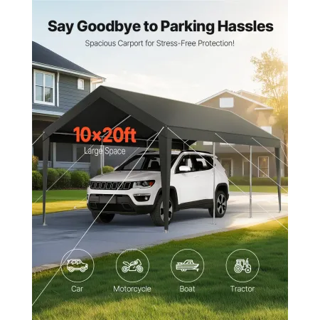 VEVOR Carport, 10 x 20 FT Outdoor Car Canopy, Potable Carport, Heavy Duty Galvanized Car Shelter, UV-Resistant & Water-Resistant