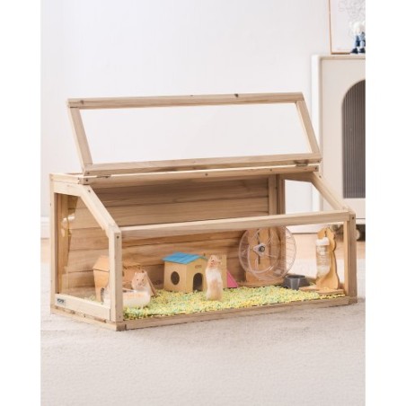 Wooden Hamster Cage Habitat 32 in Mice Rodents Hutch Small Animals Cage