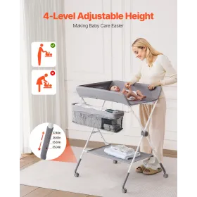 VEVOR Baby Changing Table, Foldable Diaper Change Station with Side Basket, Adjustable Height Portable Changing Table with Locka